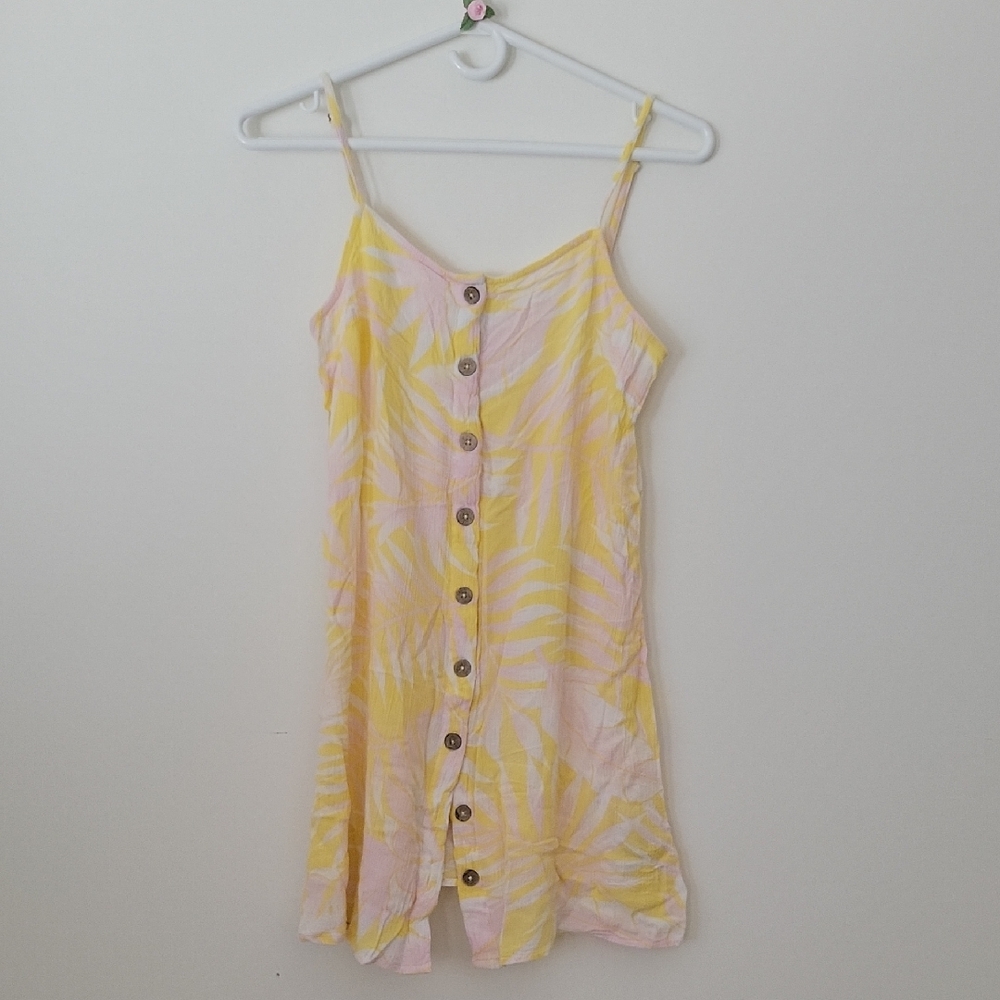 Billabong Yellow and Pink Button-Down Sundress